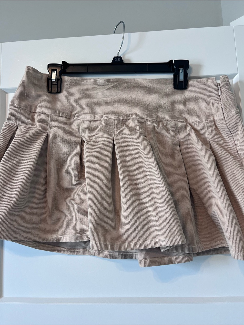 Pleated Corduroy Mini Skort in Light Beige